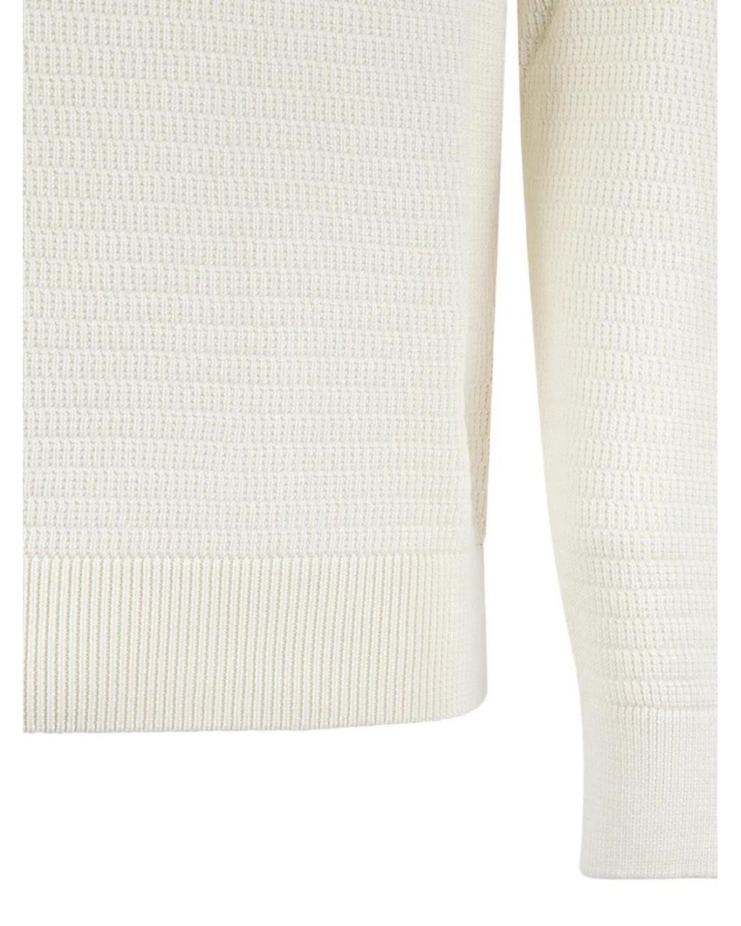 Boss White Textured Crewneck Sweater for men