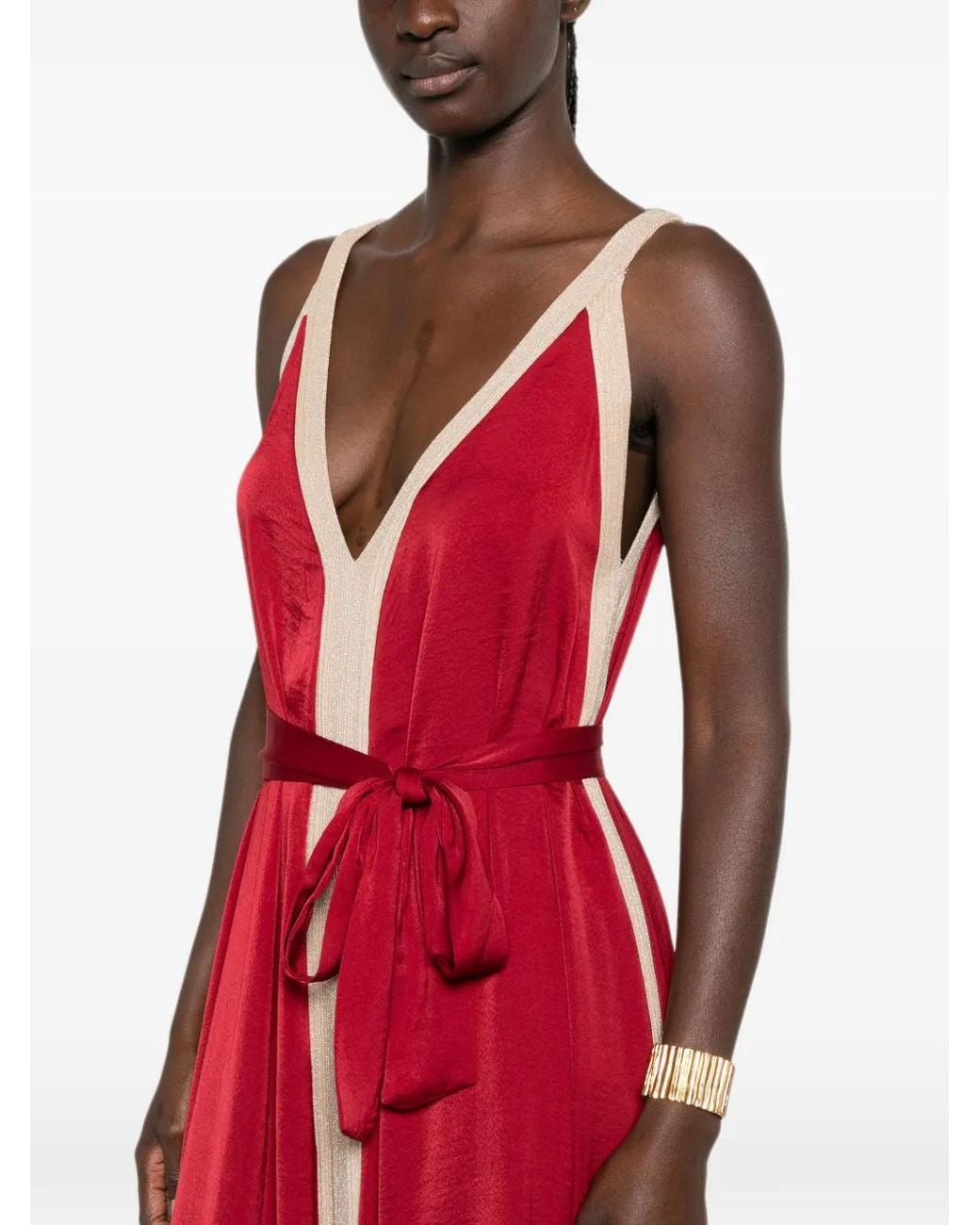 MOUTAKI Red V-Neck Sleeveless Maxi Dress