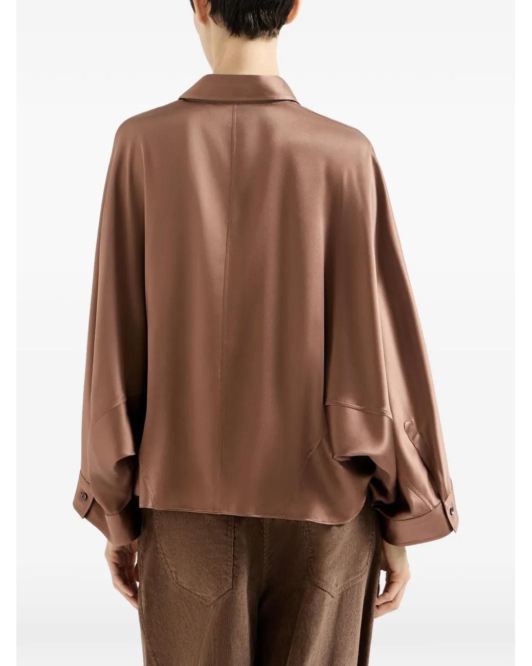 Brunello Cucinelli Brown Stretch Silk Satin Shirt