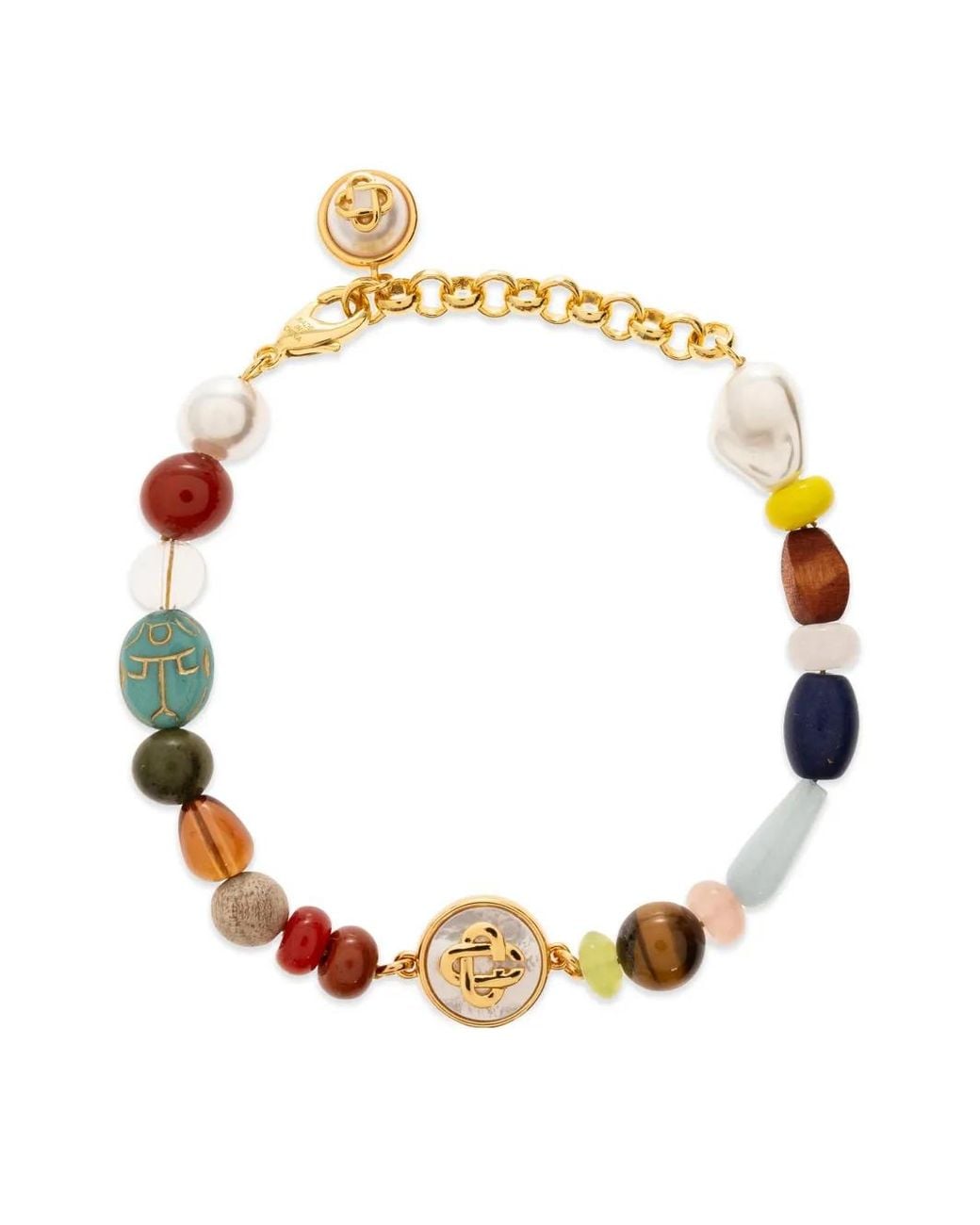 Casablanca Metallic Beaded Logo-Plaque Bracelet
