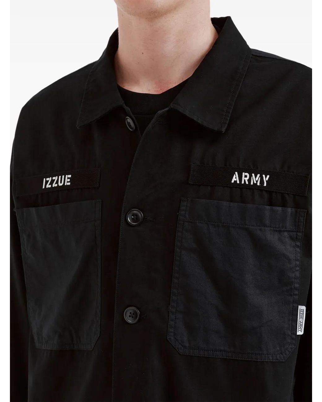 Izzue Black Patch-Pocket Shirt Jacket for men