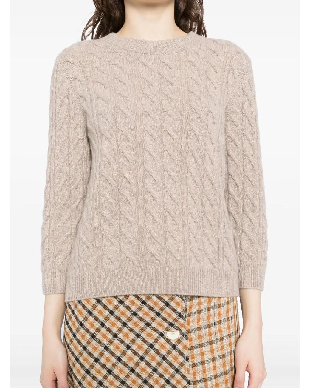 N.Peal Cashmere Natural Emilia Cable Round Neck Sweatshirt