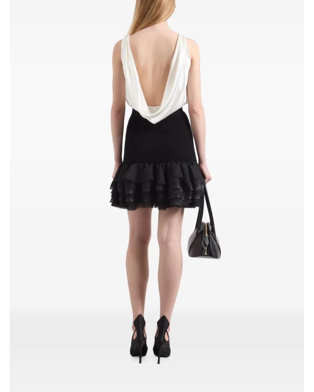 Nina Ricci Black Ruffled Ribbed-Knit Skirt