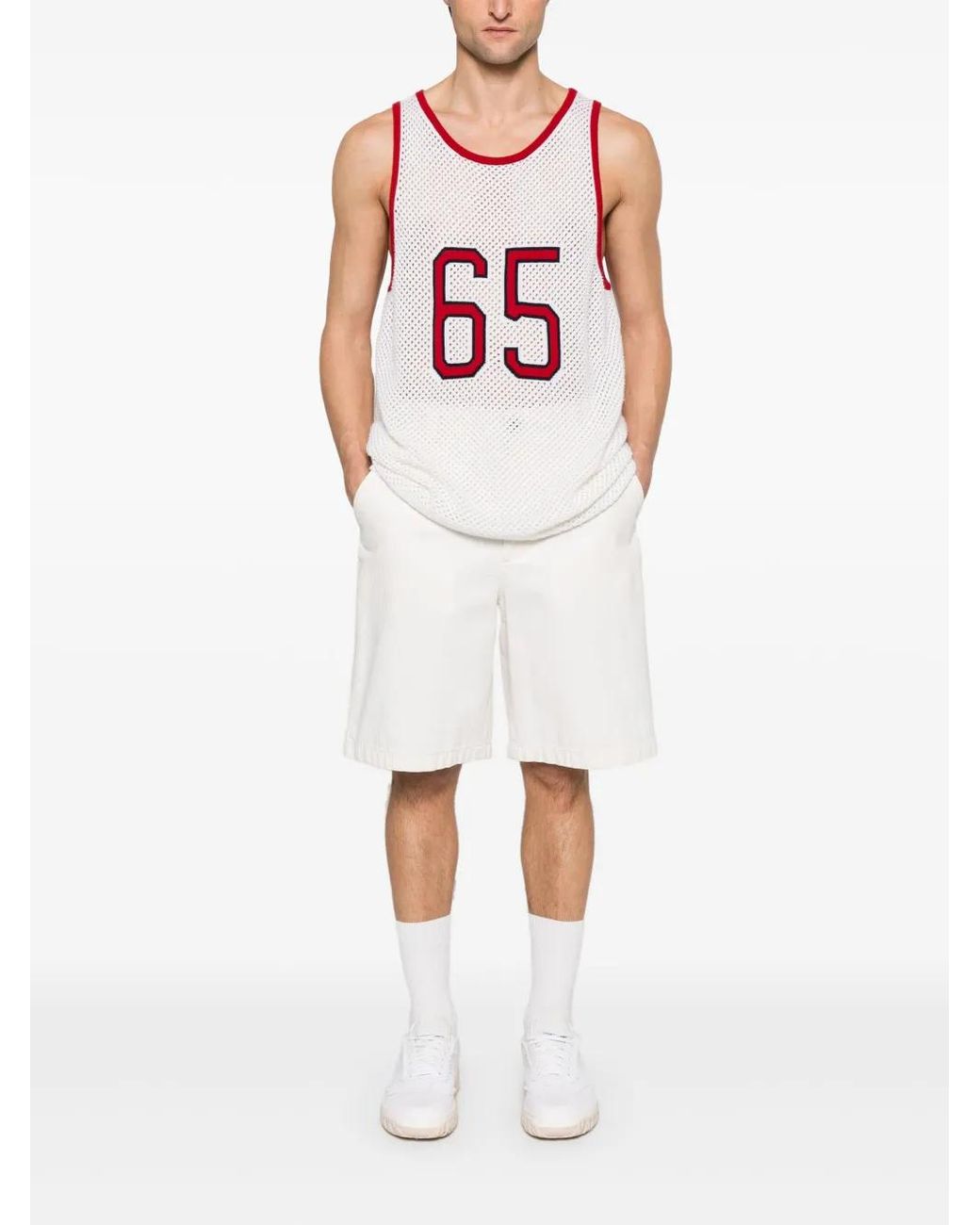 Thom Browne White Intarsia Cashmere Mesh Basketball Jersey for men