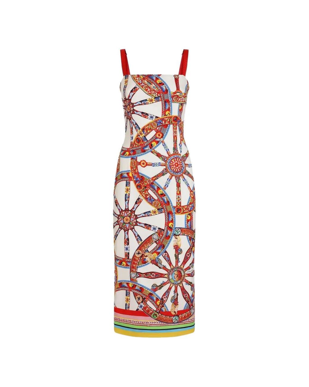 Dolce & Gabbana White Carretto-Print Charmeuse Dress