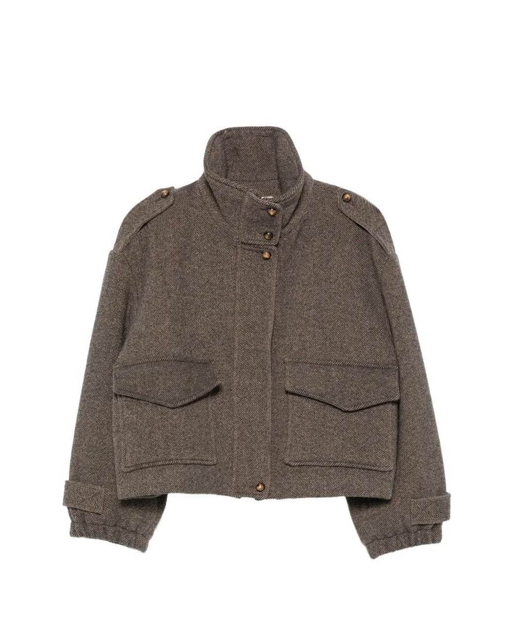 Sessun Brown Mean Streets Herringbone-Pattern High-Neck Jacket