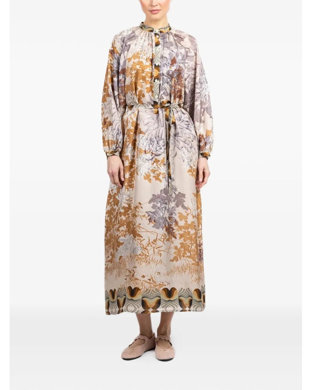 Pierre Louis Mascia White Aloe Floral-Print Long-Sleeve Dress