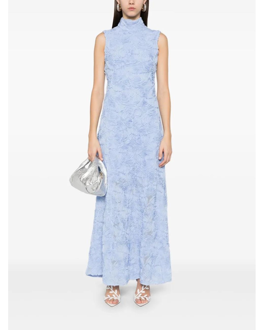rotate flower mesh maxi dress light blue ROTATE BIRGER CHRISTENSEN Flower Mesh Maxi Dress in Blue