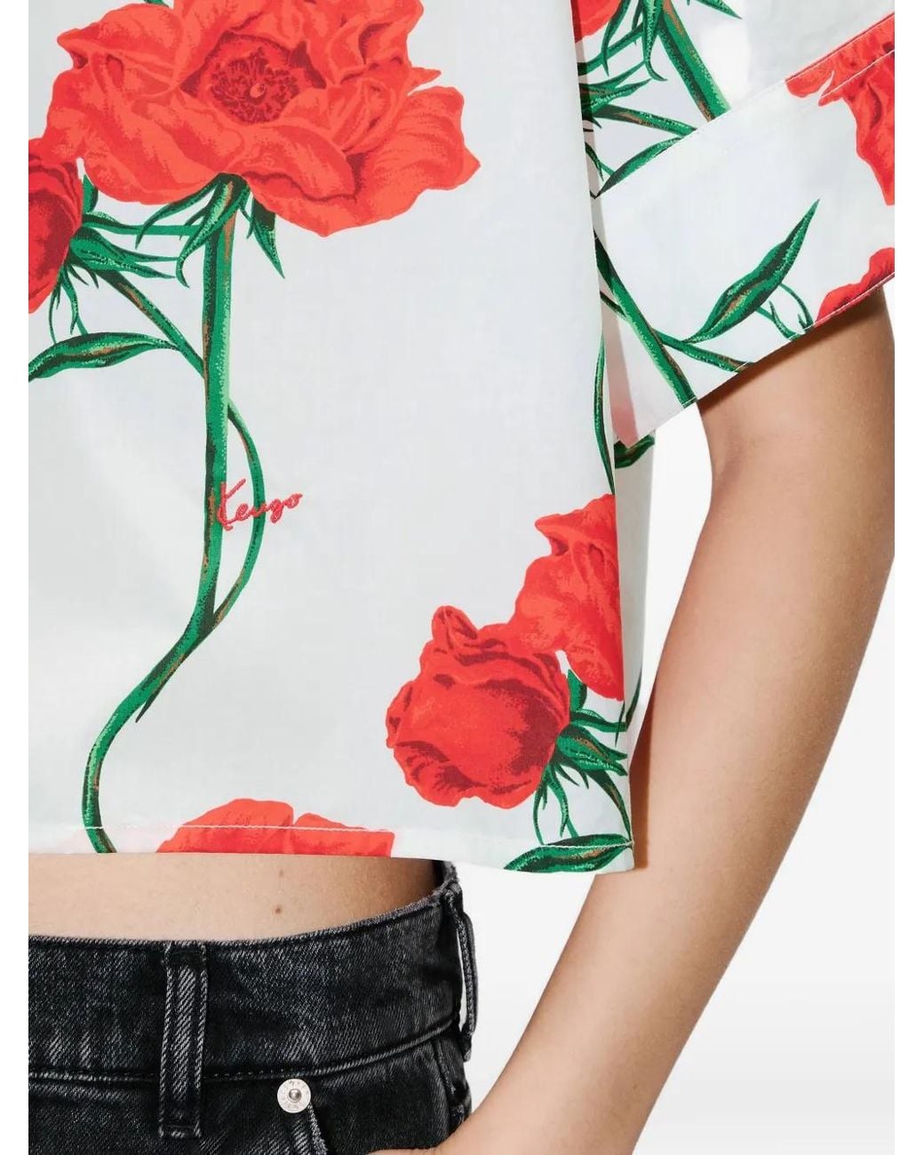 KENZO Red Floral-Print Shirt