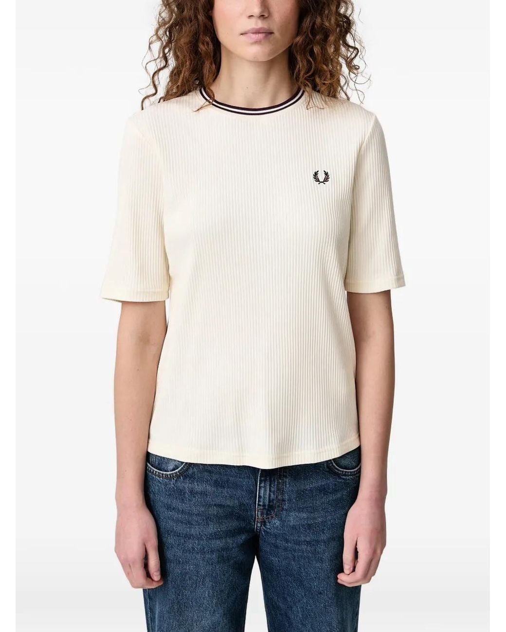 Fred Perry Laurel Wreath Ribbed-Knit T-Shirt in Blue | Lyst