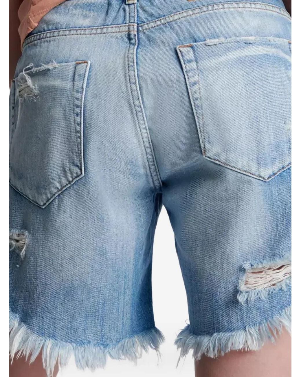 One Teaspoon Frankies Asymmetrische Denim Shorts Met Franje in het Blue