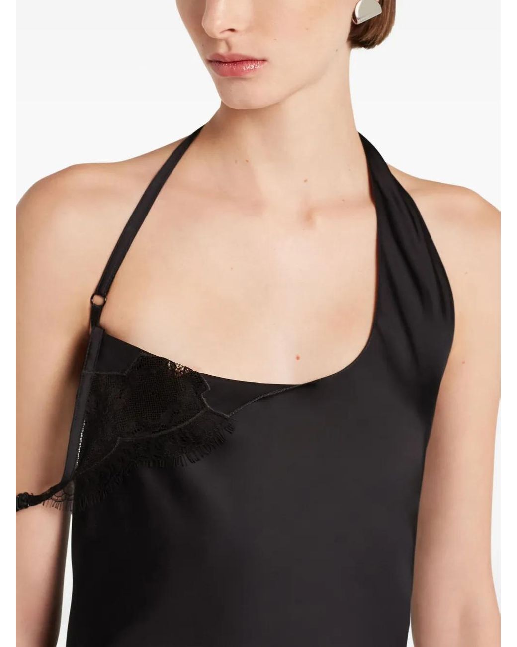 Courreges Black Asymmetrical Lace-Trimmed Dress