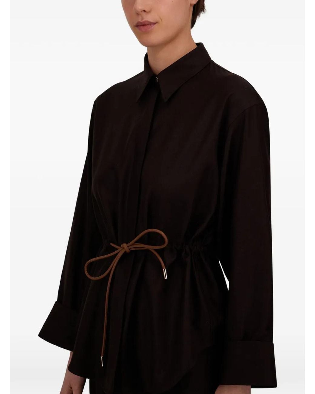 Herno Black Chemise En Laine Mélangée À Lien De Resserrage