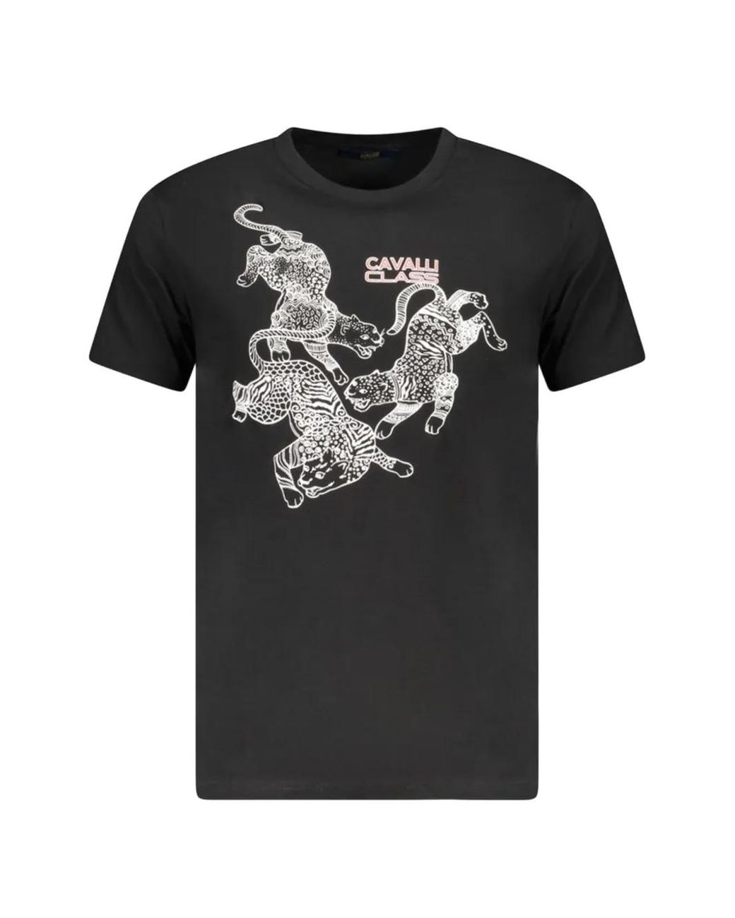 Roberto Cavalli Black Graphic-Print T-Shirt for men