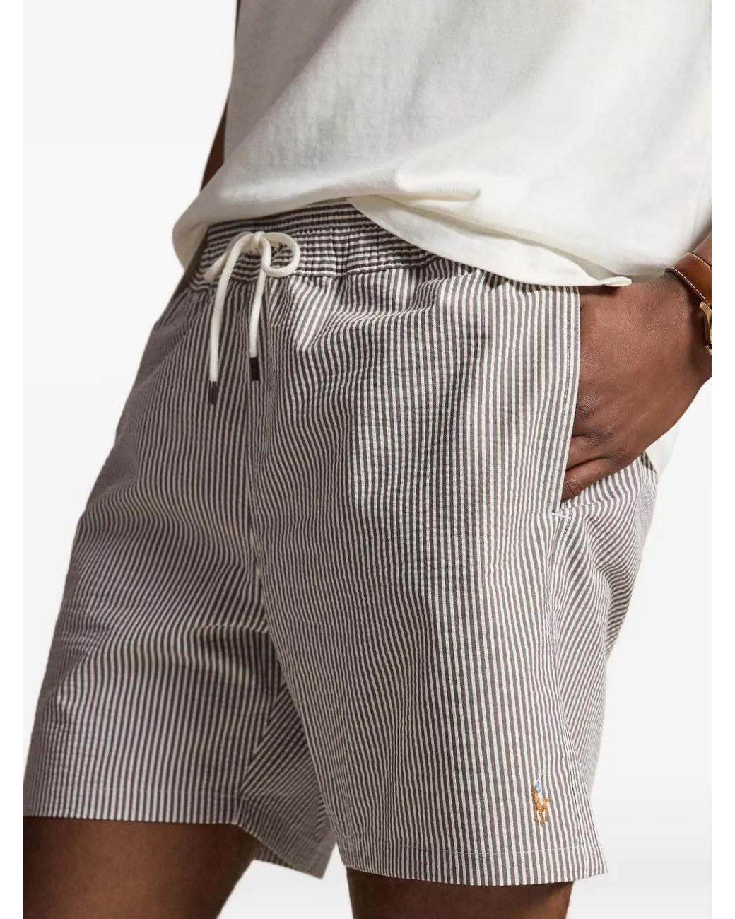 Polo Ralph Lauren Gray Striped-Pattern Swim Shorts for men