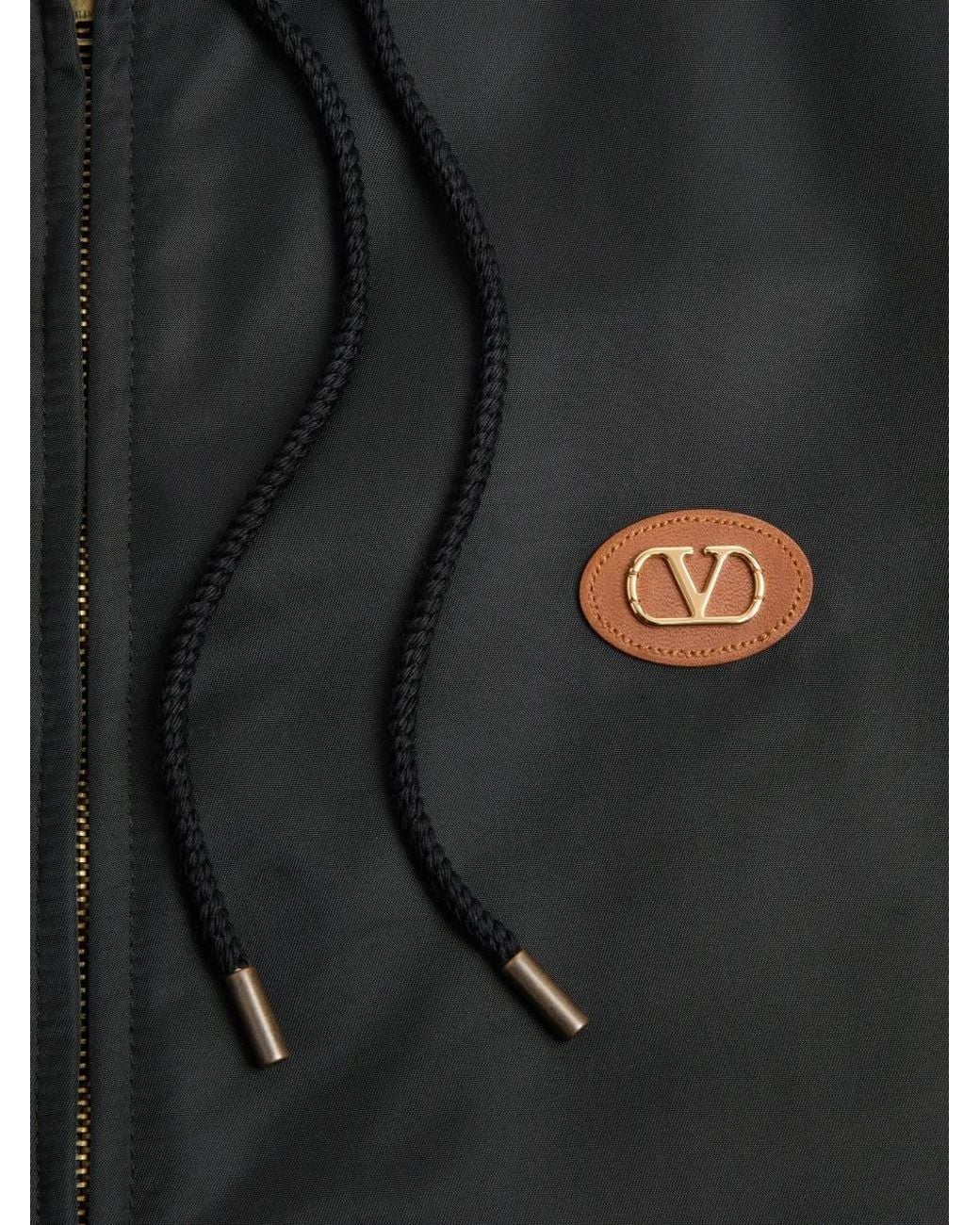 Valentino Garavani Black Vlogo-Patch Hooded Windbreaker for men