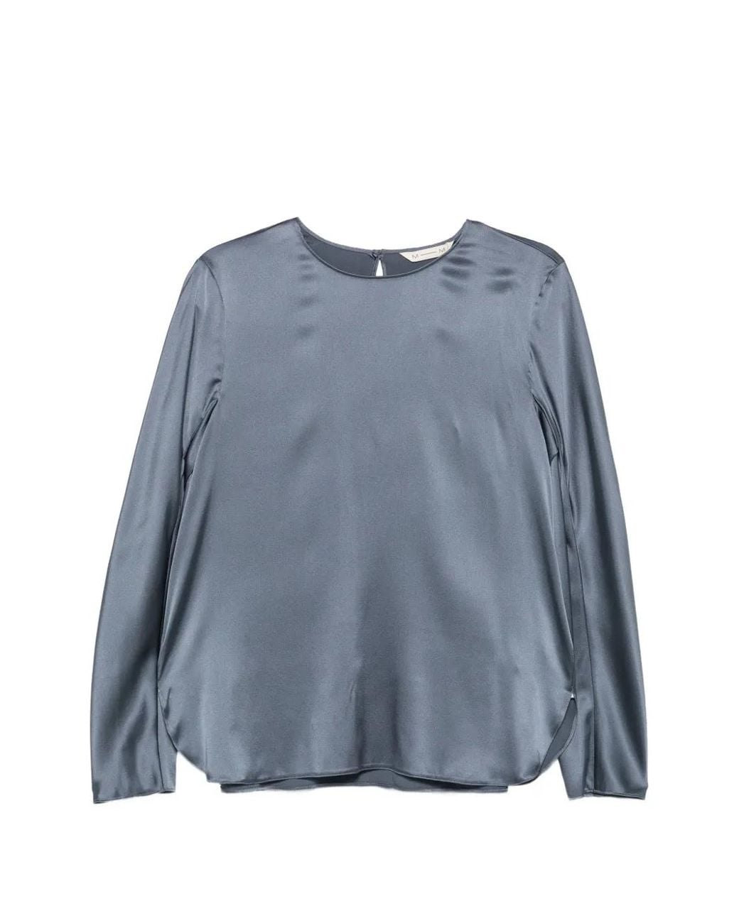 Max Mara Blue Satin-Finish Long-Sleeve Shirt