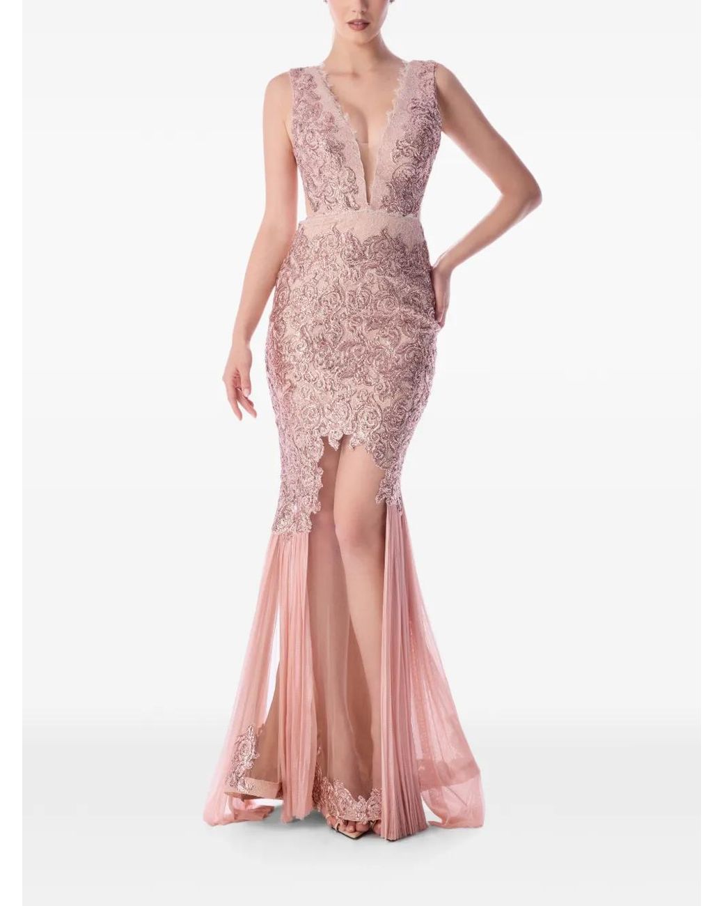 IMROSKA Pink Robe Longue Brodée De Sequins