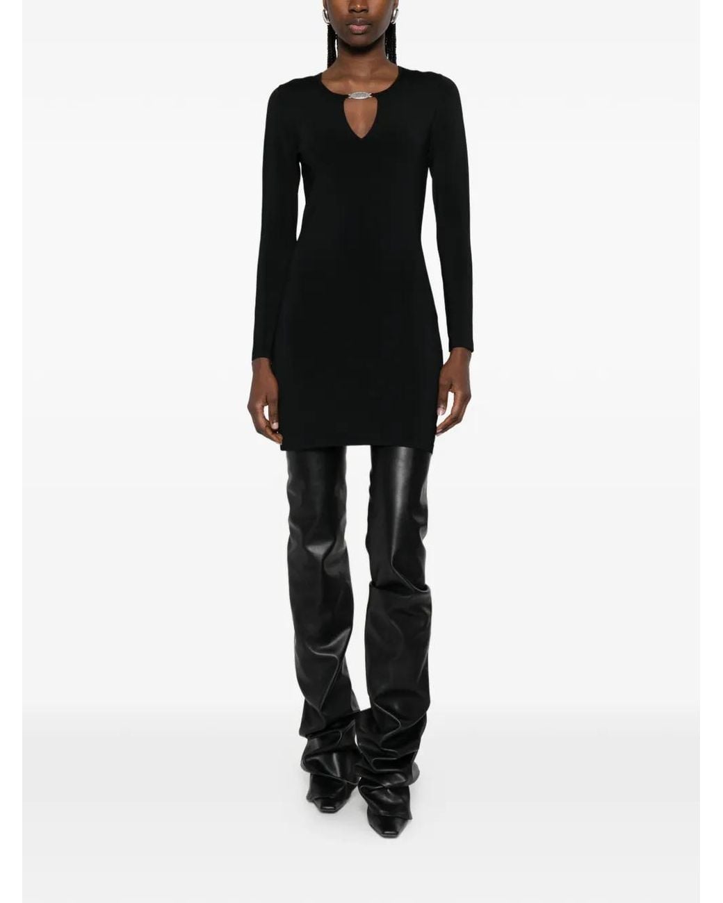 Alexander Wang Metal Logo V-Neck Mini Dress in Black | Lyst