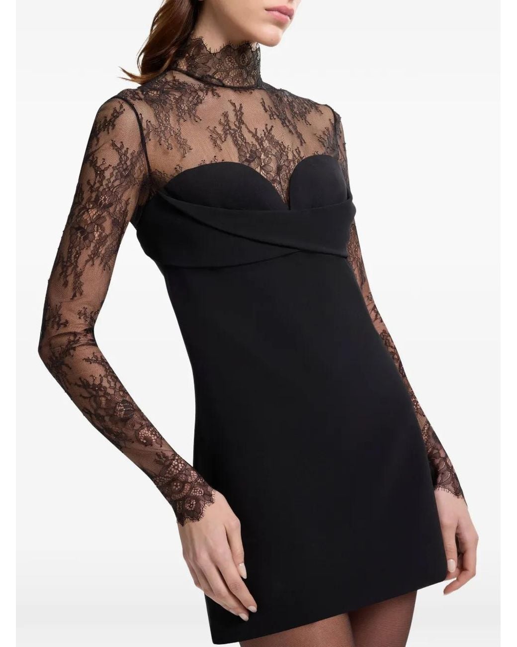 Elie Saab Black Lace-Panelled High-Neck Mini Dress