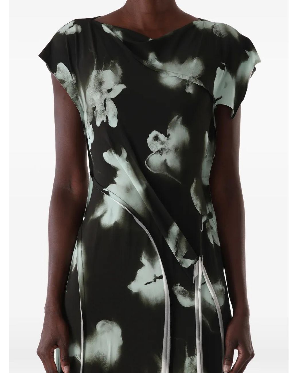 Jason Wu Black Floral-Print Asymmetric-Hem Midi Dress