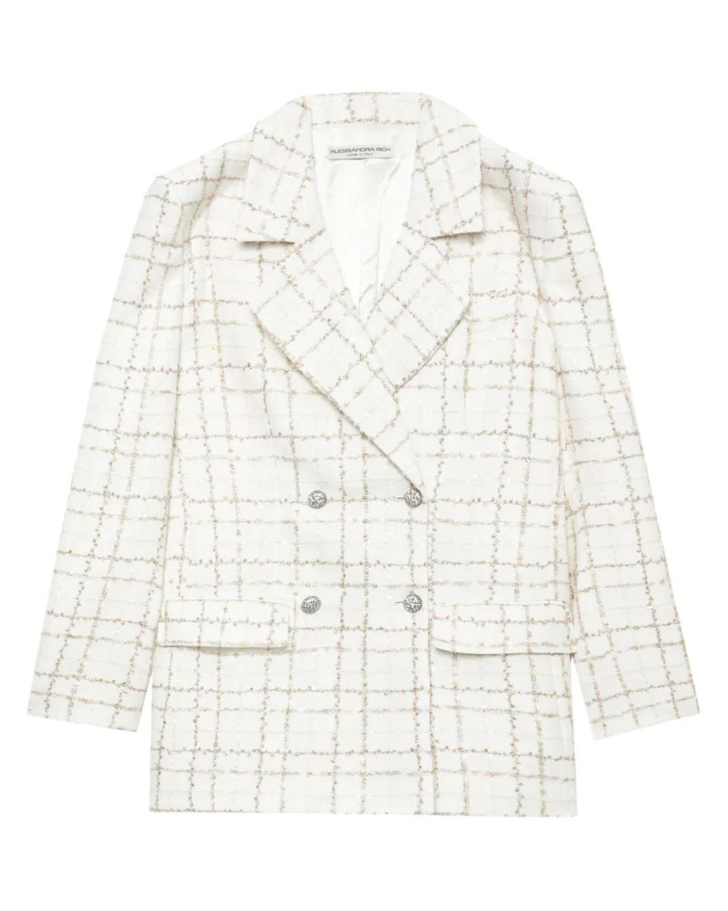 Alessandra Rich White Double-Breasted Tweed Blazer