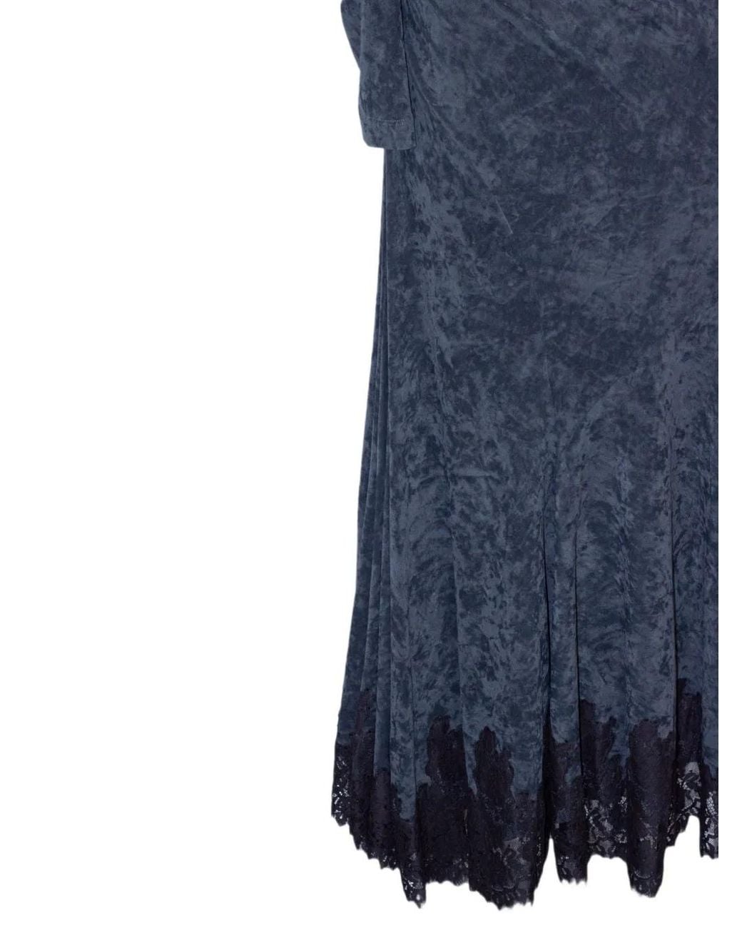Alberta Ferretti Black Crushed-Velvet Lace-Trim Dress