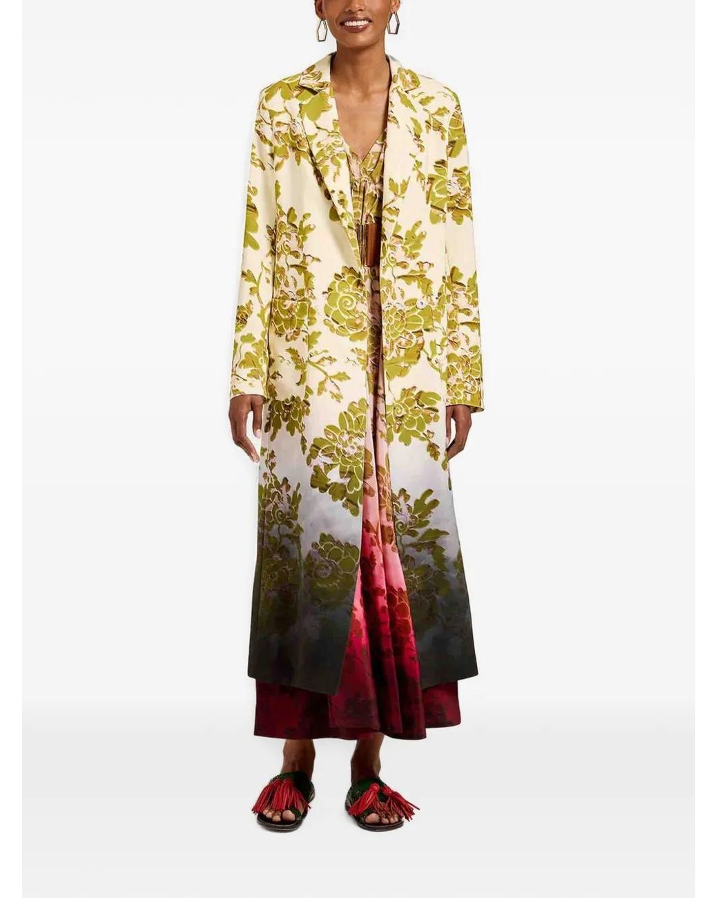 LaDoubleJ White Long-Sleeve Floral-Print Coat