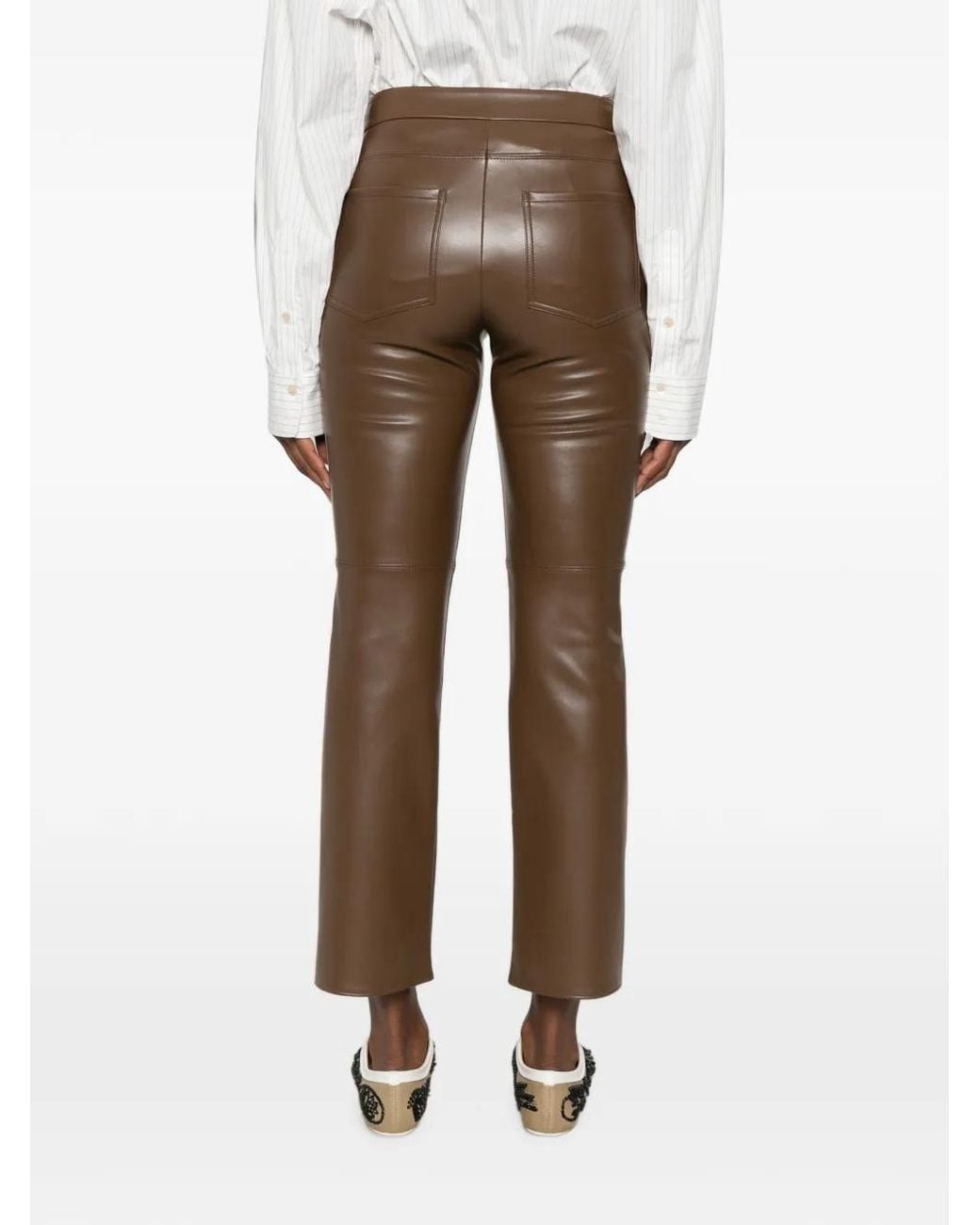 Max Mara Gray Straight-Leg Leather-Effect Trousers