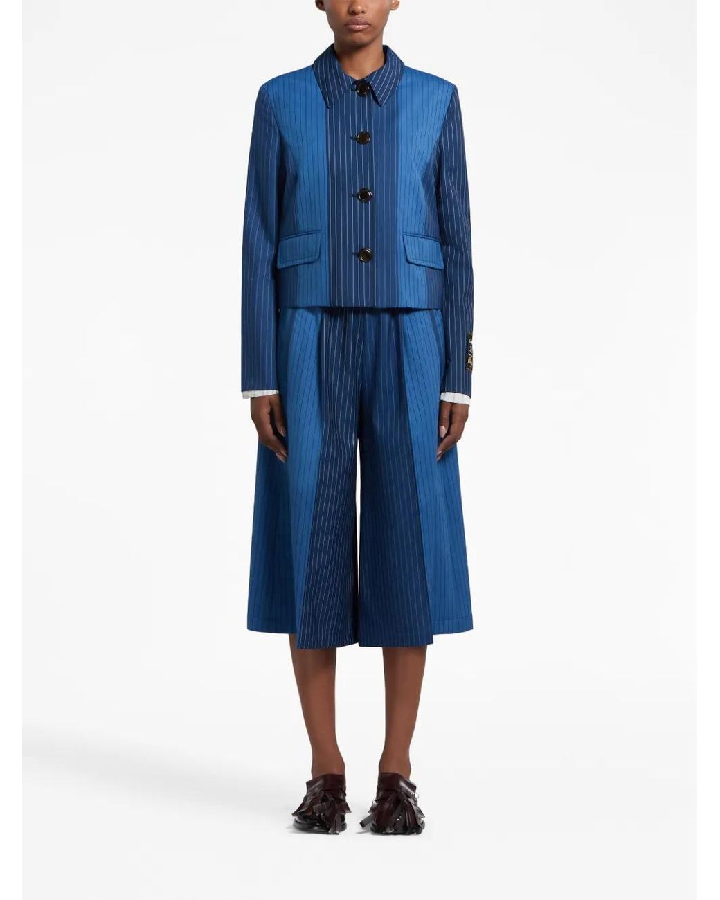Marni Blue Pinstripe-Pattern Virgin Wool Jacket