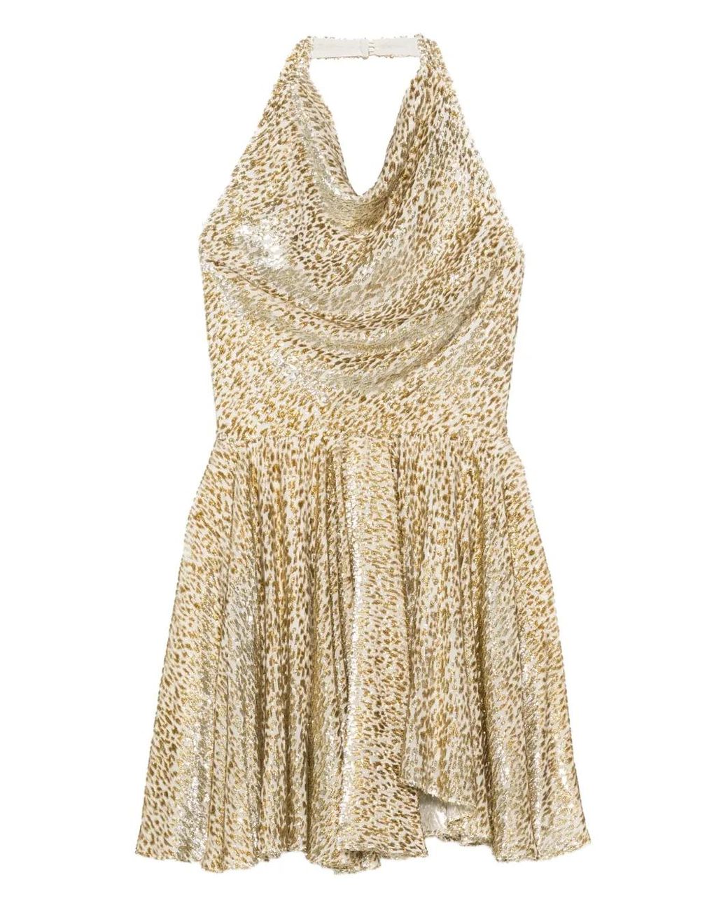 Self-Portrait Natural Pleated Halter Neck Mini Dress