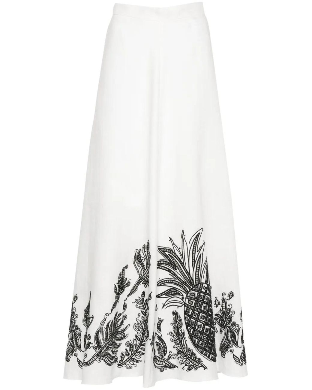 Dorothee Schumacher White Pineapple-Embroidery A-Line Linen Skirt