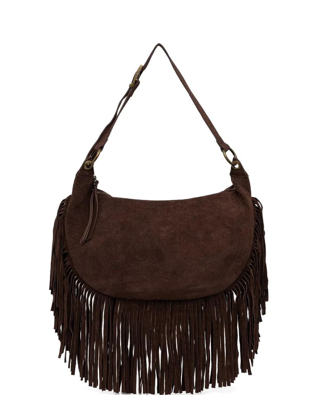 ViCOLO Brown Fringe-Trim Suede Shoulder Bag