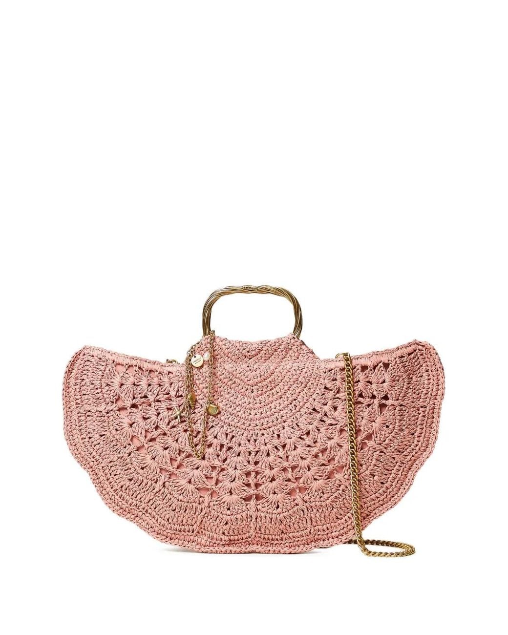 Twinset Pink Crochet Raffia Shoulder Bag