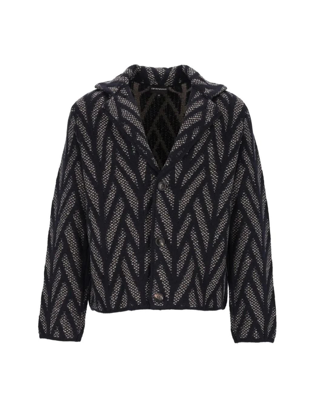 Emporio Armani Black Signature Capsule Collection Virgin Wool Jacquard-Knit Blouson for men