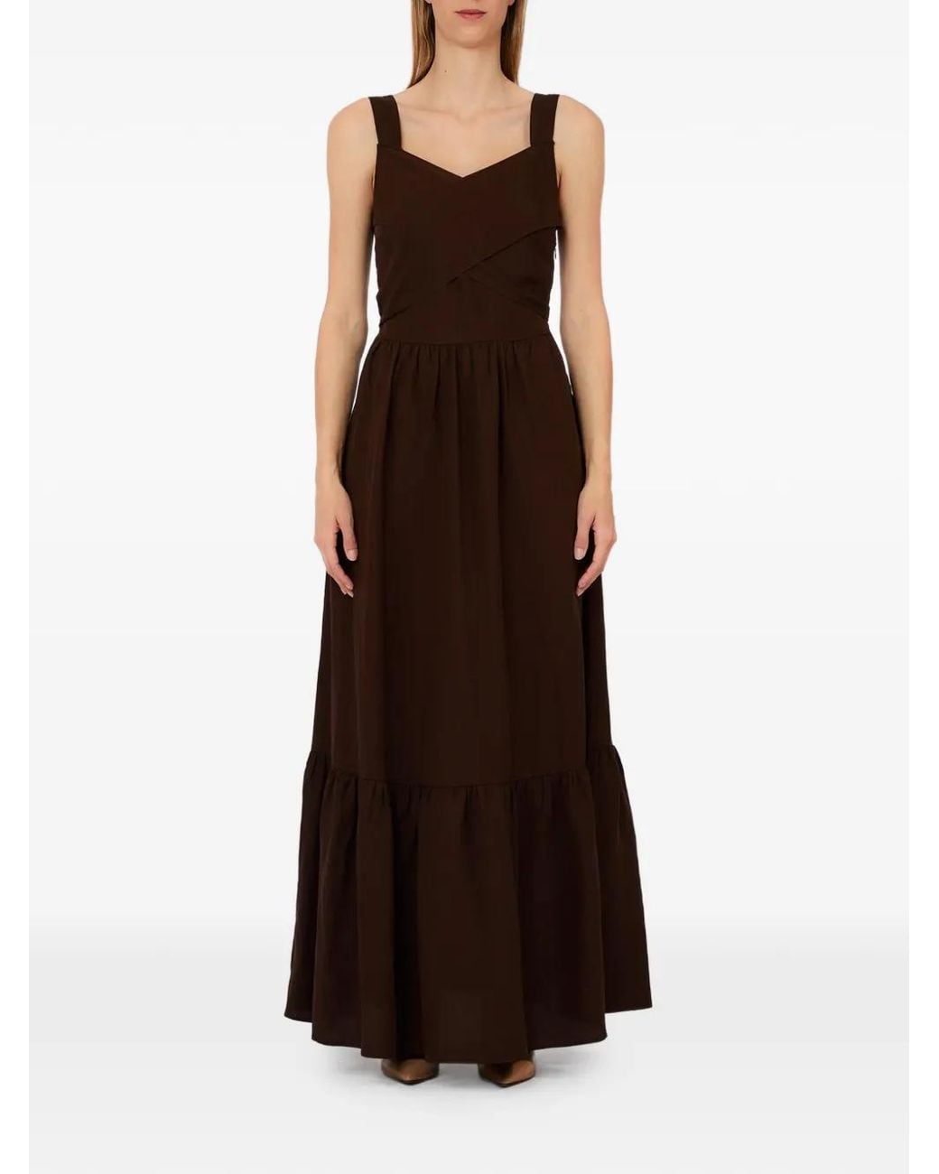 Liu Jo Brown Long Linen-Blend Dress
