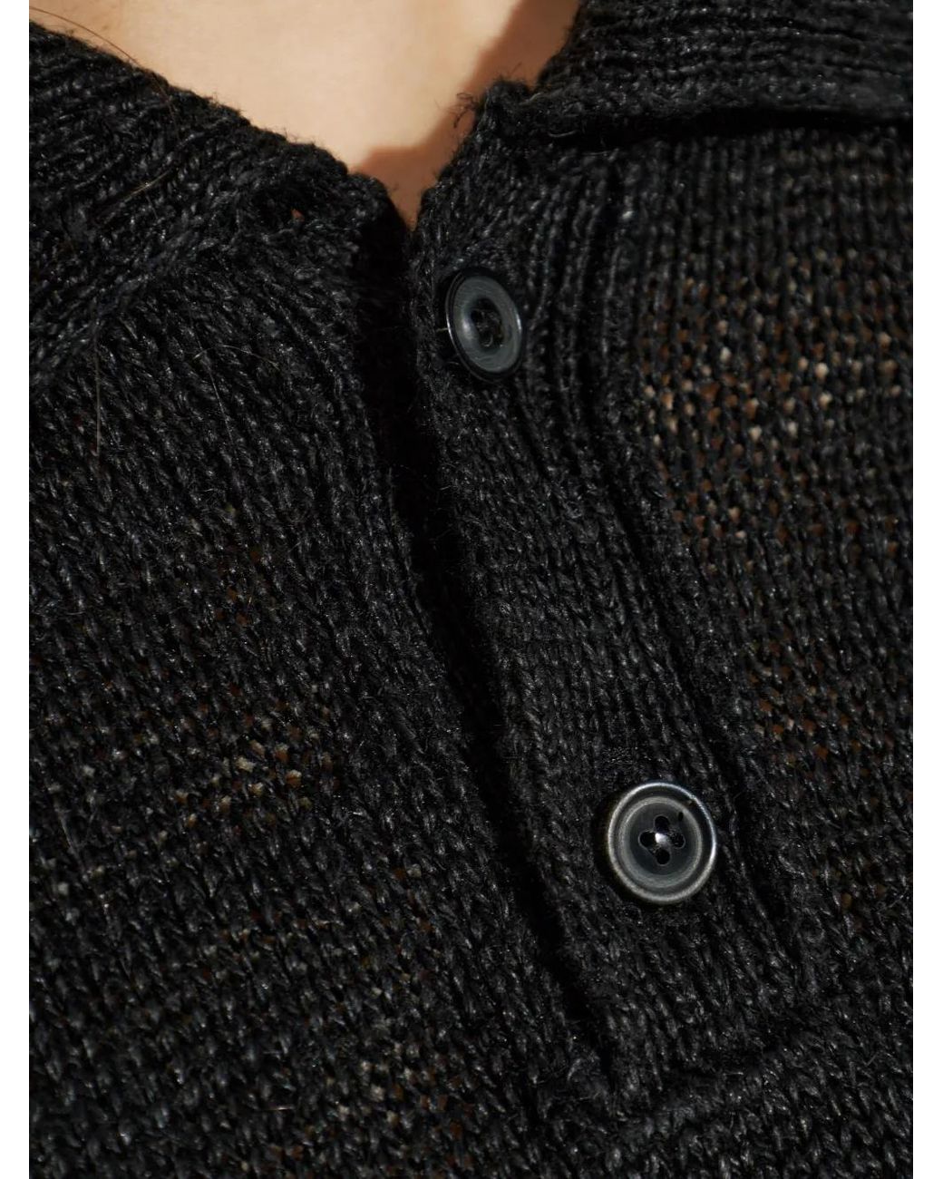 Maison Margiela Black Gardening Hemp Buttoned Polo Shirt