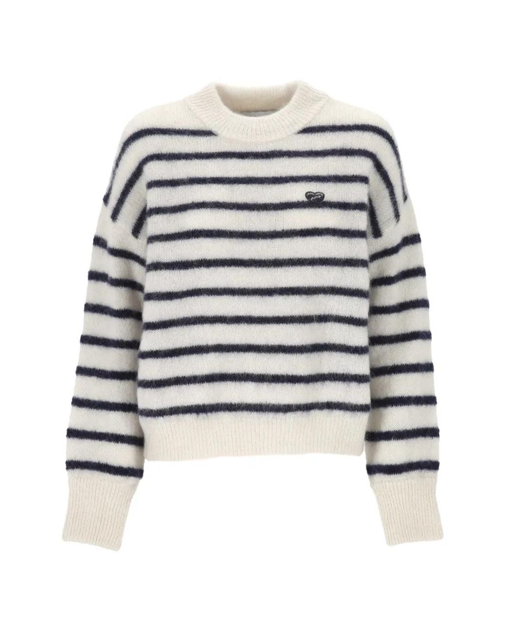Maison Labiche White Honnorat Heart-Patch Striped Sweater