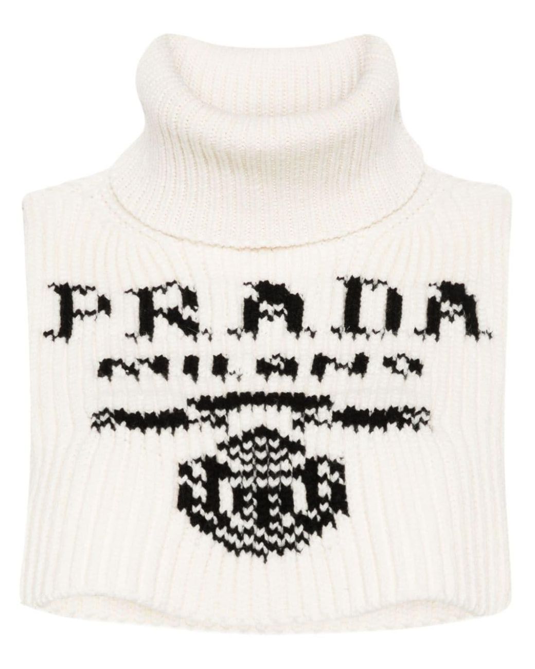 【PRADA】cashmere intarsia knit logo neckwarmer【新品同様】 Prada Intarsia-Knit Logo Neckwarmer in White | Lyst UK