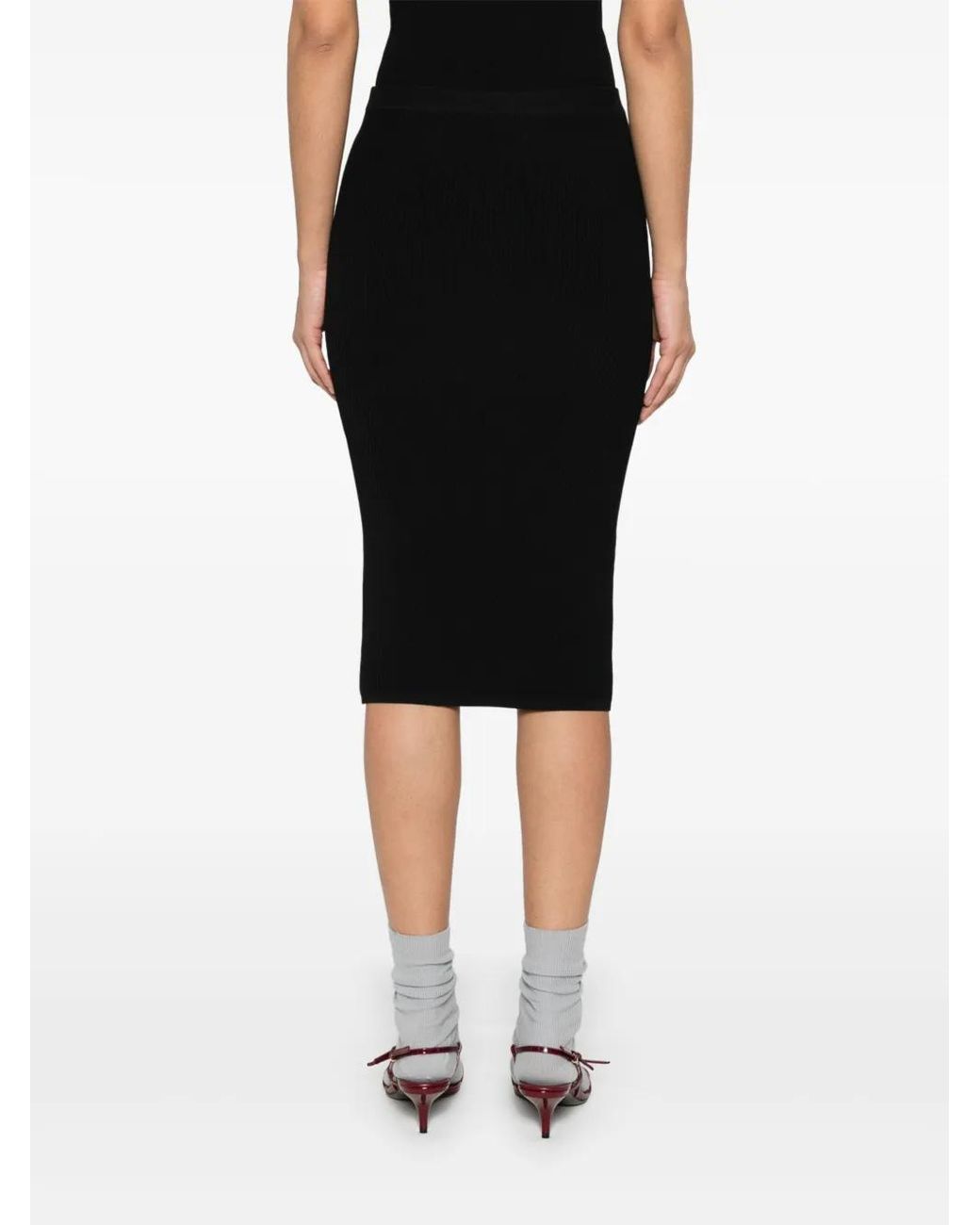 Miu Miu Black Intarsia-Logo Midi Skirt