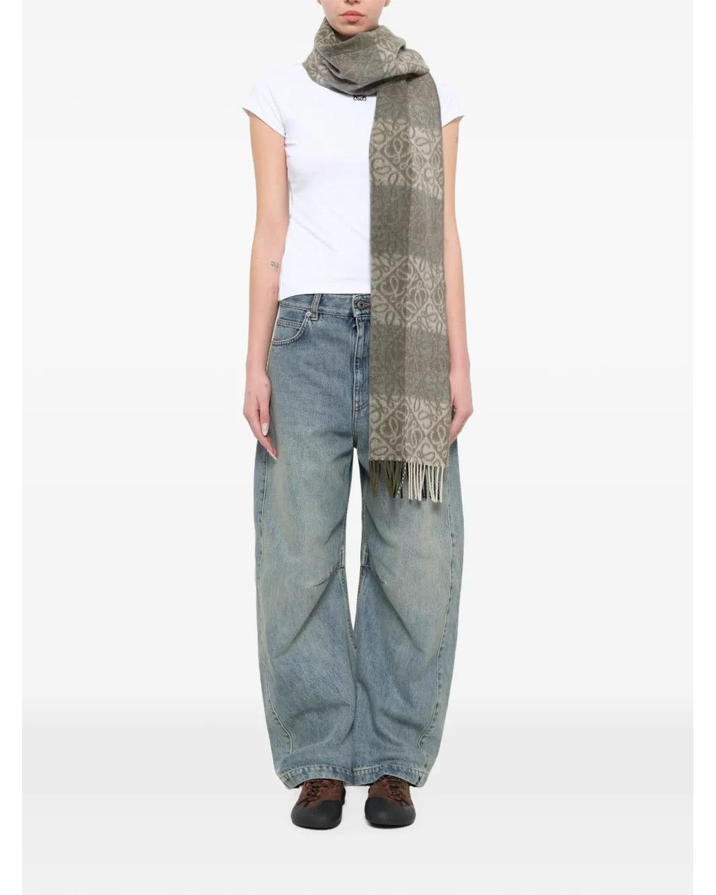 Loewe Blue Anagram Fringed Scarf