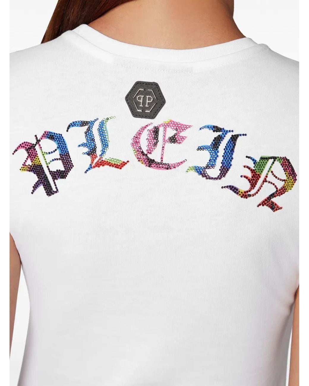 Philipp Plein White Skull-Print Rhinestones-Embellishment T-Shirt