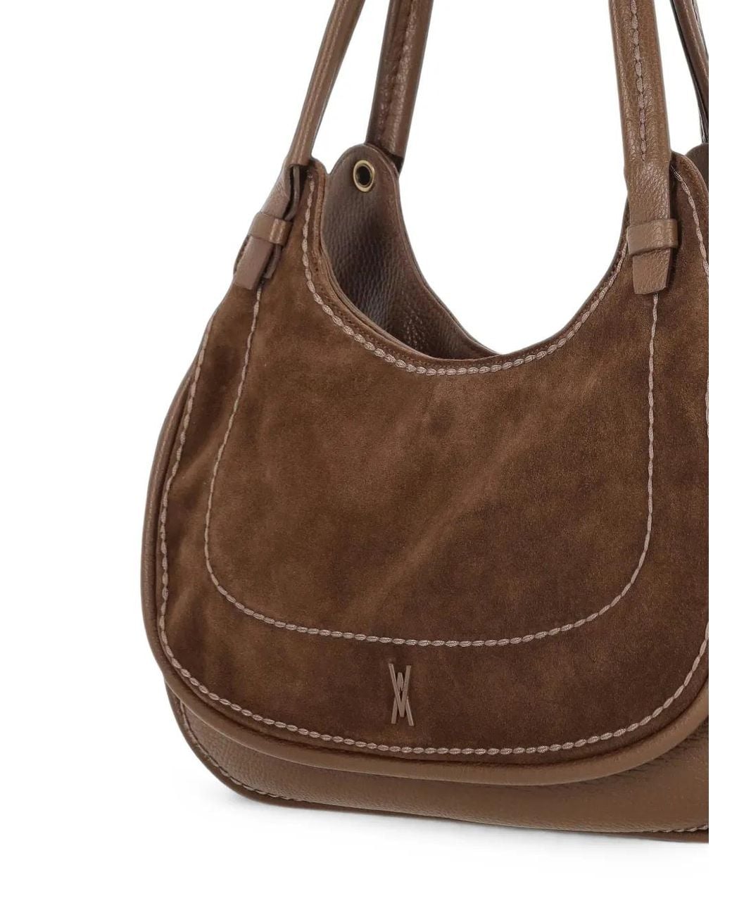 VISONA Brown Suede-Finish Contrast-Stitching Tote Bag