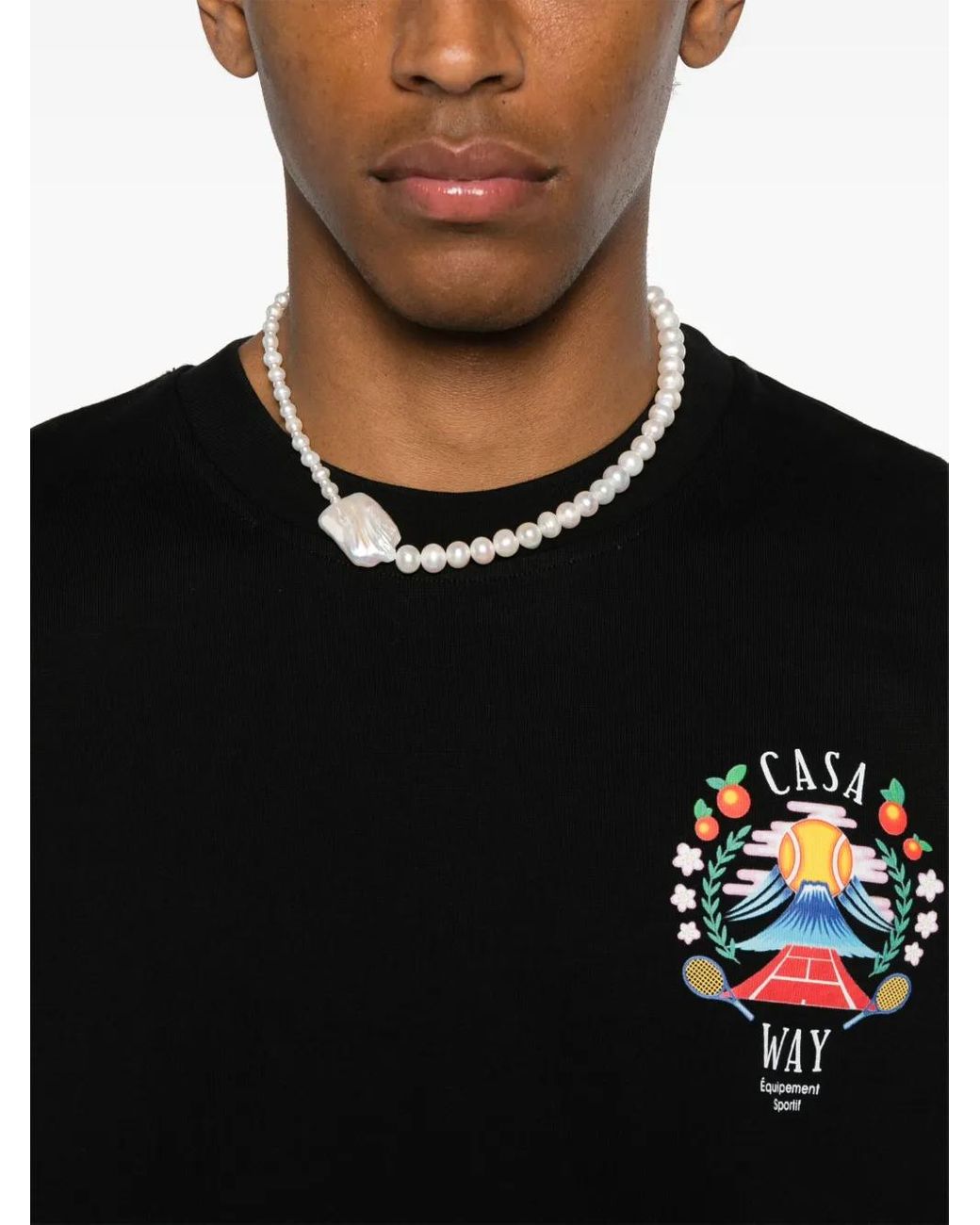 Casablanca Black Graphic Print Cotton T-Shirt With Design for men