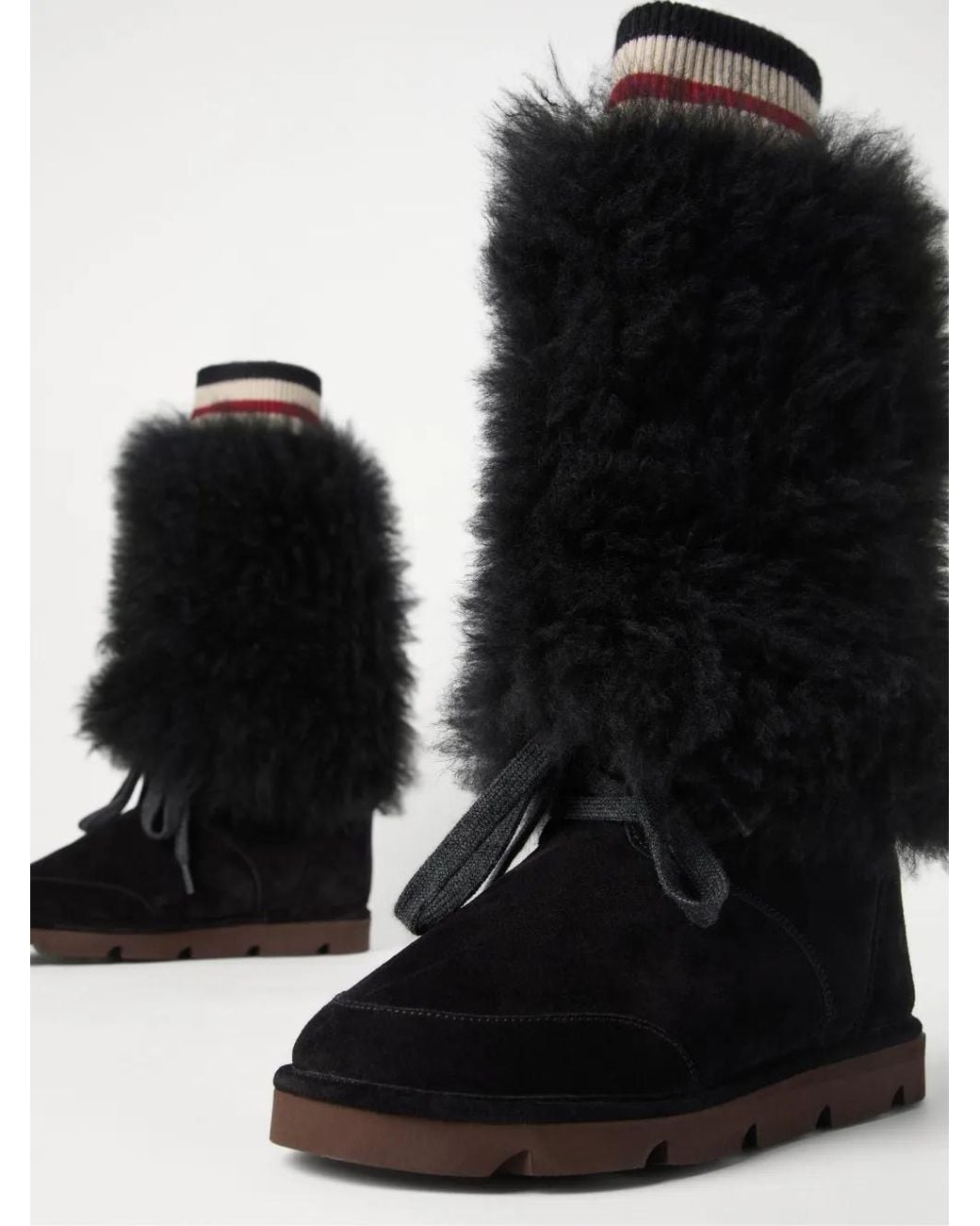 Brunello Cucinelli Black Panelled Mid-Calf Boots