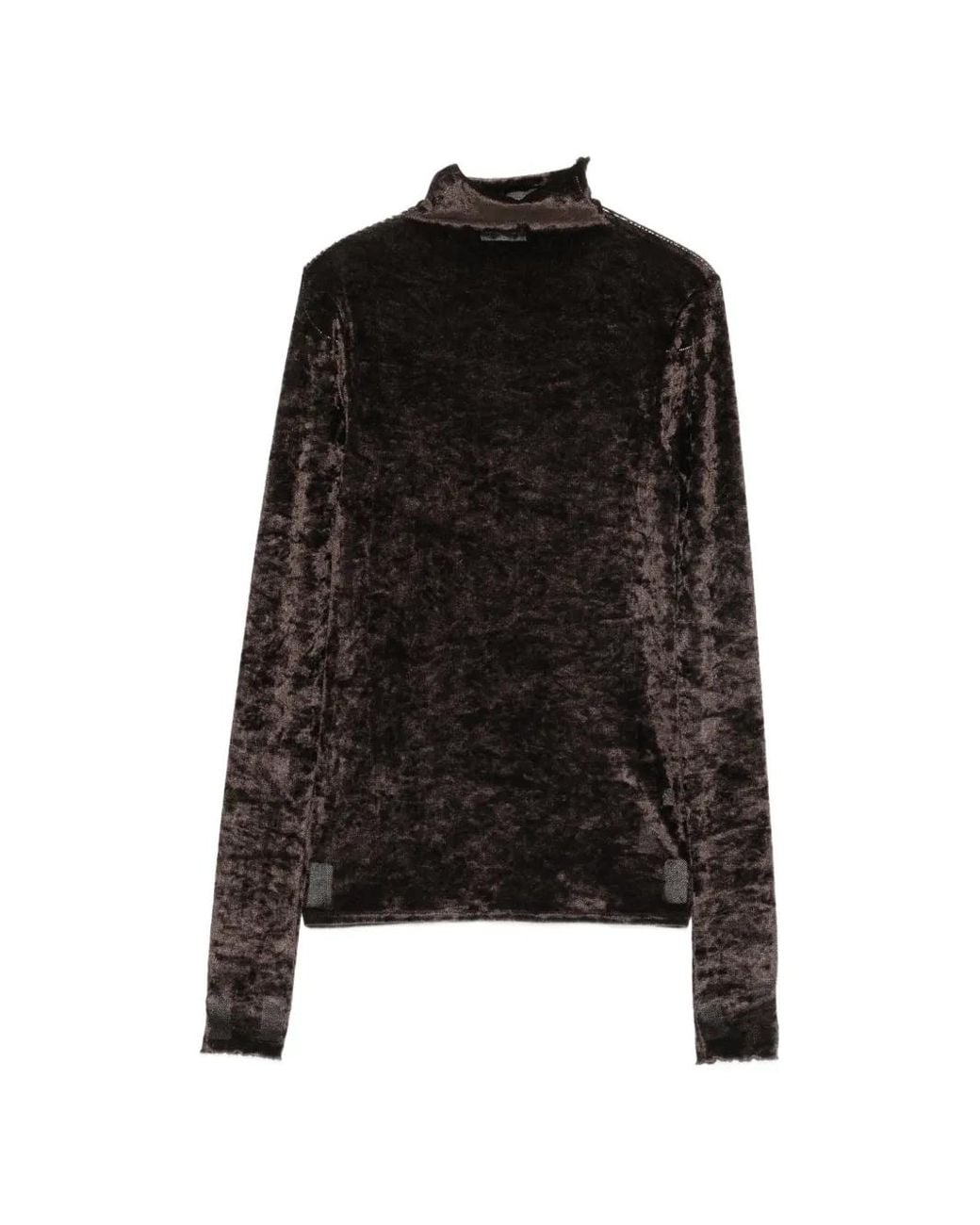 Forte_forte Black T-Shirt En Velours Froissé À Col Montant Et Manches Longues