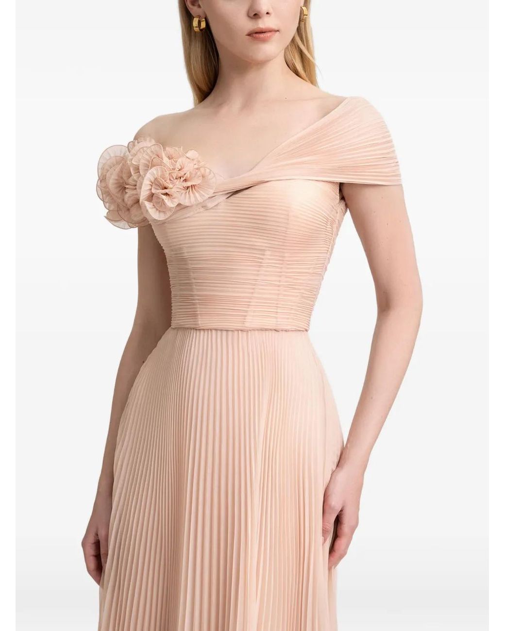 Gemy Maalouf Pink Asymmetrical-Neck Corset Maxi Dress
