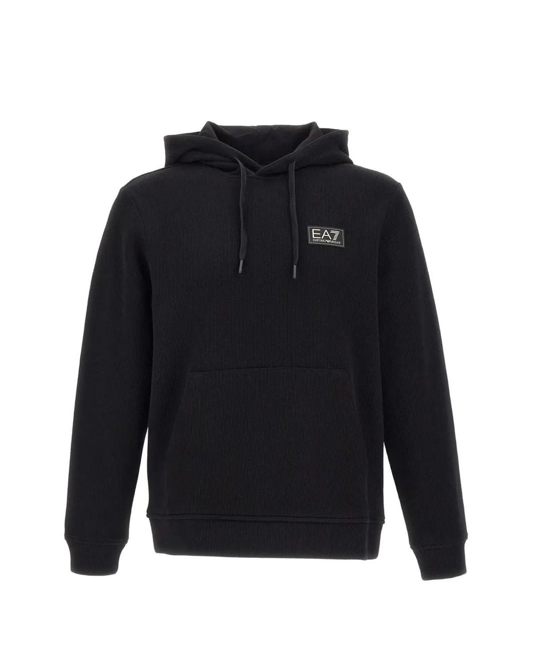 EA7 Blue Ribbed Logo-Patch Hoodie for men
