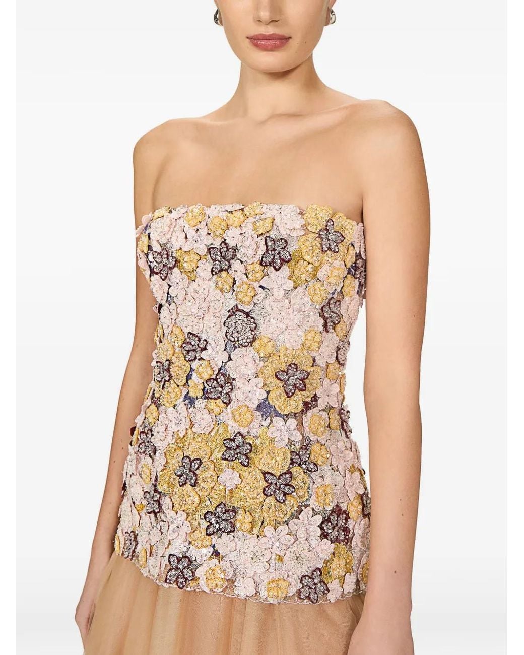 Costarellos White Thia Floral-Embroidered Strapless Maxi Dress
