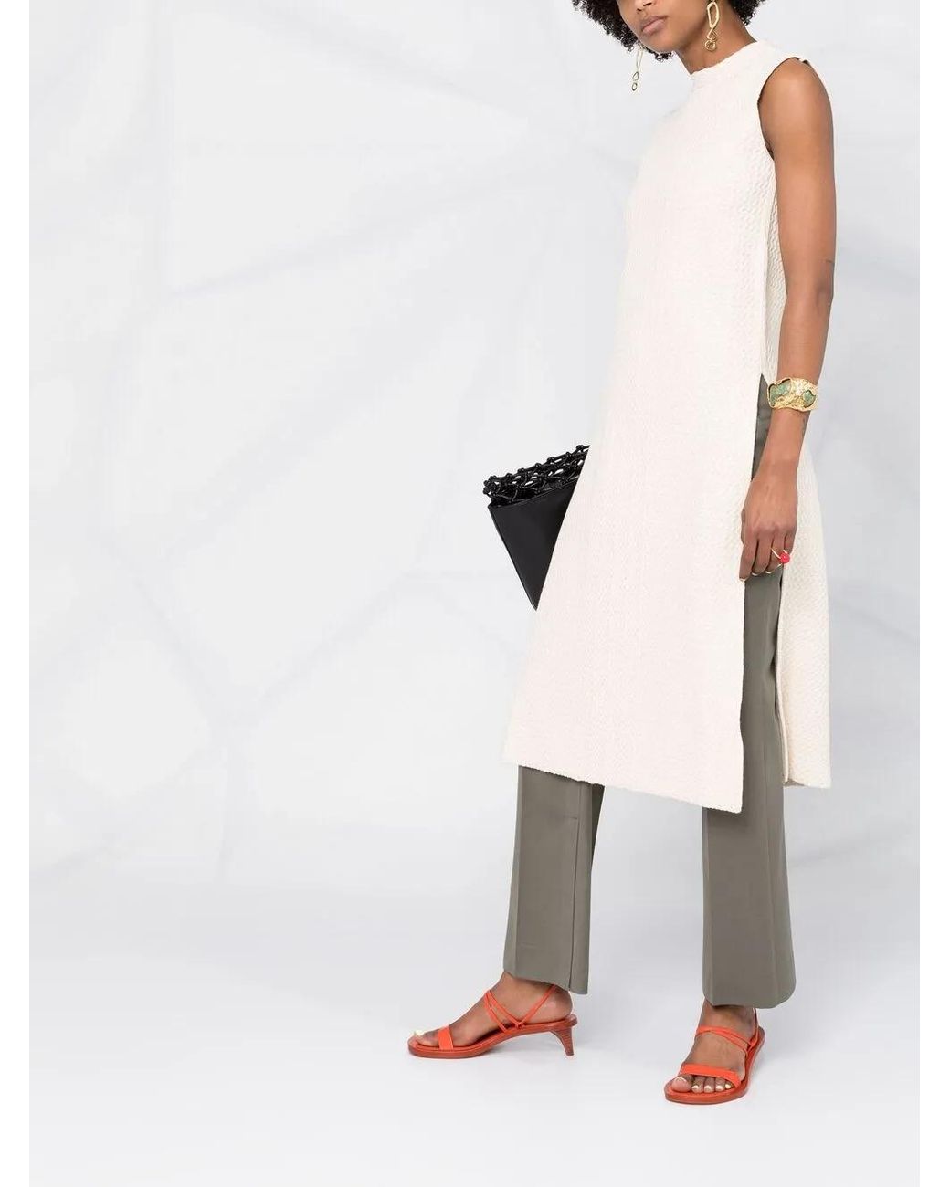 Jil Sander White Side-slit Knit Top